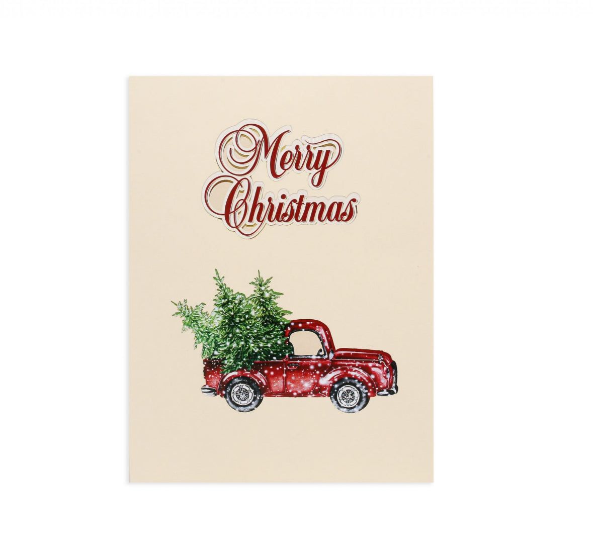 Classic Red Truck with Christmas Tree