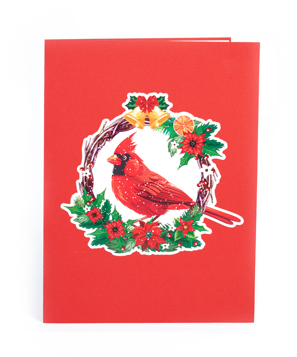 Christmas Cardinal with a Wreath Pop Up Card
