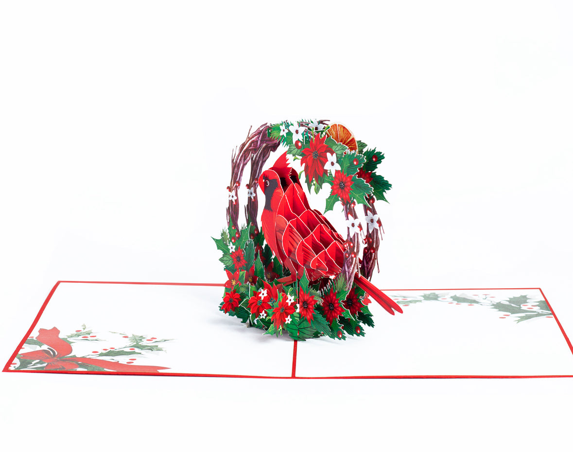 Christmas Cardinal with a Wreath Pop Up Card
