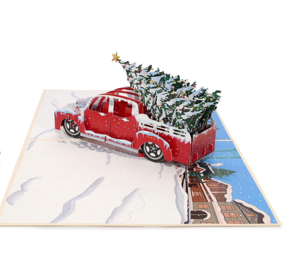 Classic Red Truck with Christmas Tree