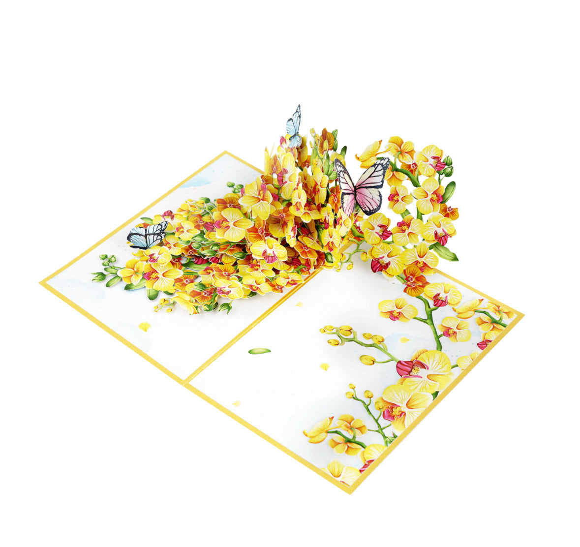 Beautiful Yellow Orchids & Butterflies Pop up Card