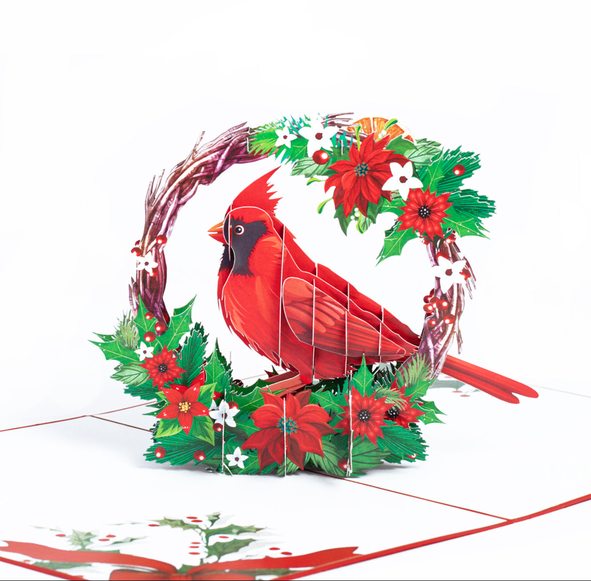 Christmas Cardinal with a Wreath Pop Up Card