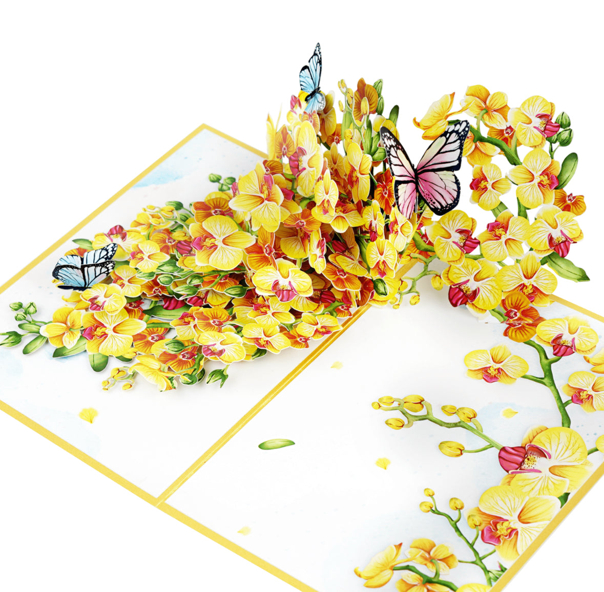 Beautiful Yellow Orchids & Butterflies Pop up Card